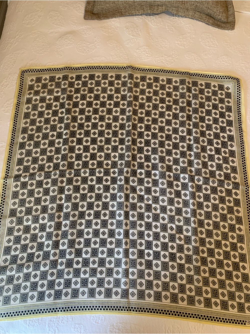 Esprit vintage scarf, black, cream w/ yellow trim